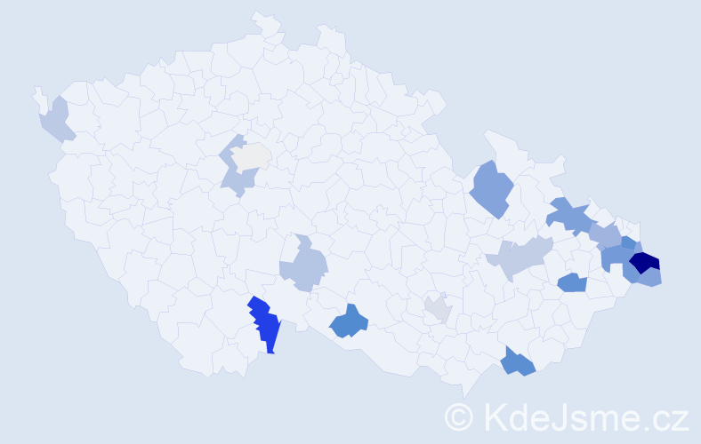 Příjmení: 'Klimas', počet výskytů 56 v celé ČR