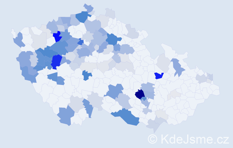 Příjmení: 'Kočka', počet výskytů 589 v celé ČR