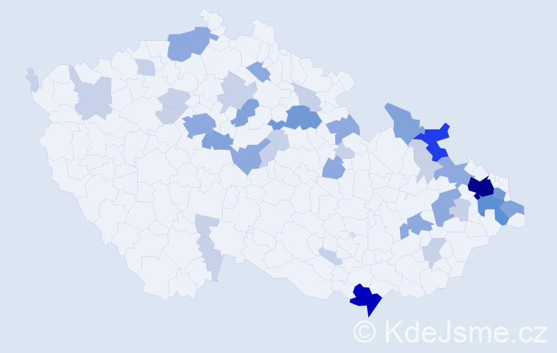 Příjmení: 'Backová', počet výskytů 95 v celé ČR