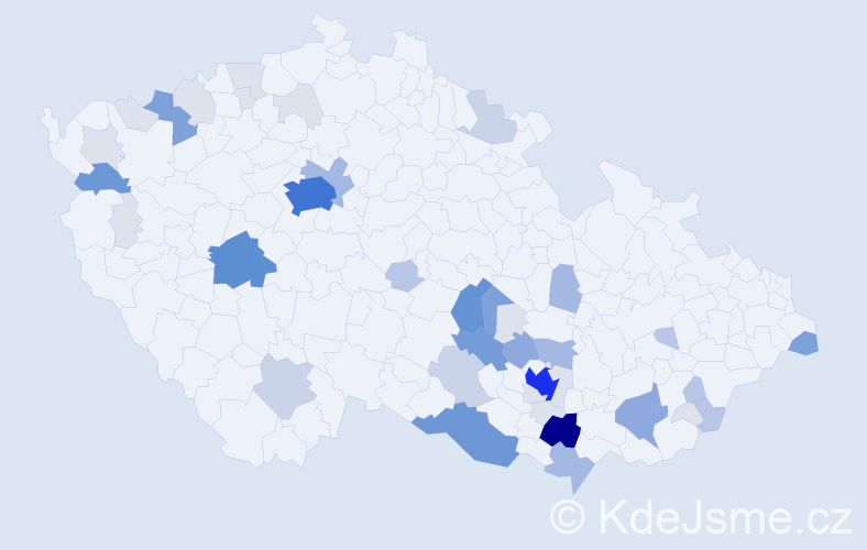 Příjmení: 'Babáček', počet výskytů 186 v celé ČR