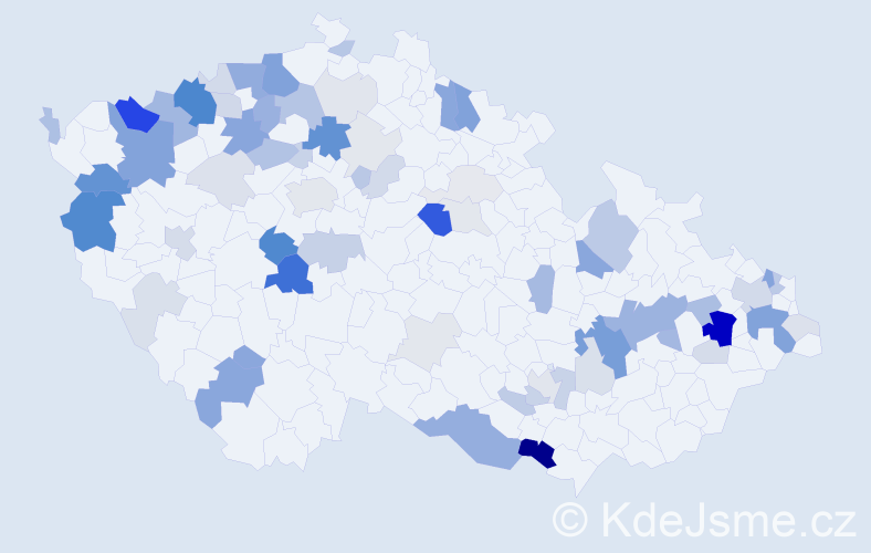Příjmení: 'Kiš', počet výskytů 219 v celé ČR