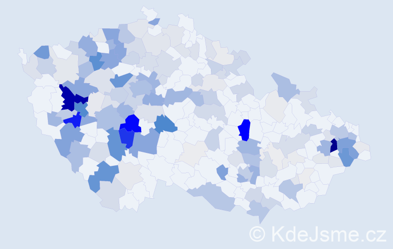 Příjmení: 'Kabát', počet výskytů 742 v celé ČR