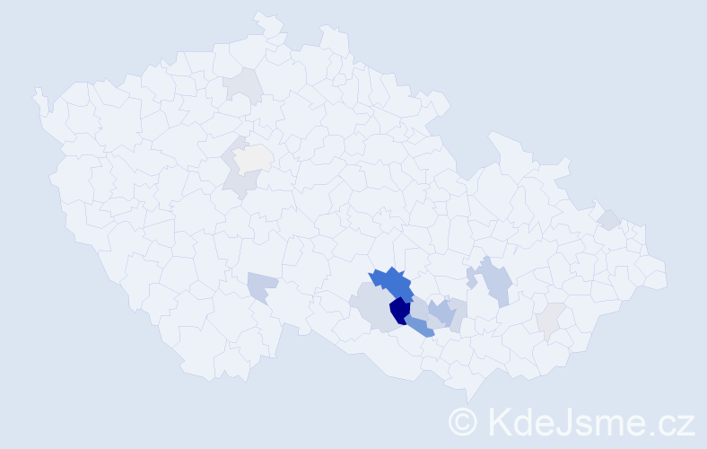 Příjmení: 'Nevrtalová', počet výskytů 53 v celé ČR