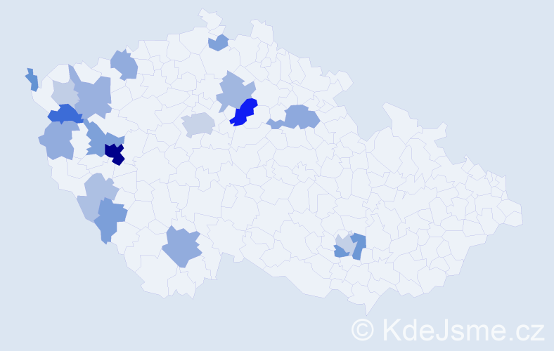 Příjmení: 'Krysl', počet výskytů 58 v celé ČR