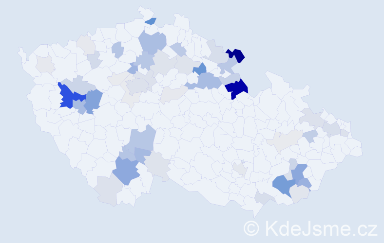 Příjmení: 'Rozum', počet výskytů 205 v celé ČR