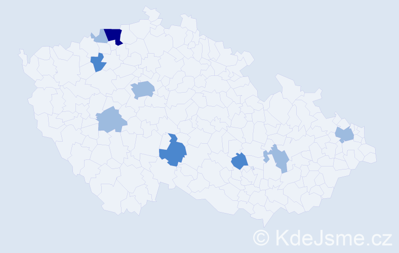 Příjmení: 'Hindra', počet výskytů 15 v celé ČR