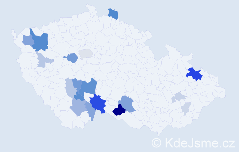 Příjmení: 'Kravar', počet výskytů 54 v celé ČR