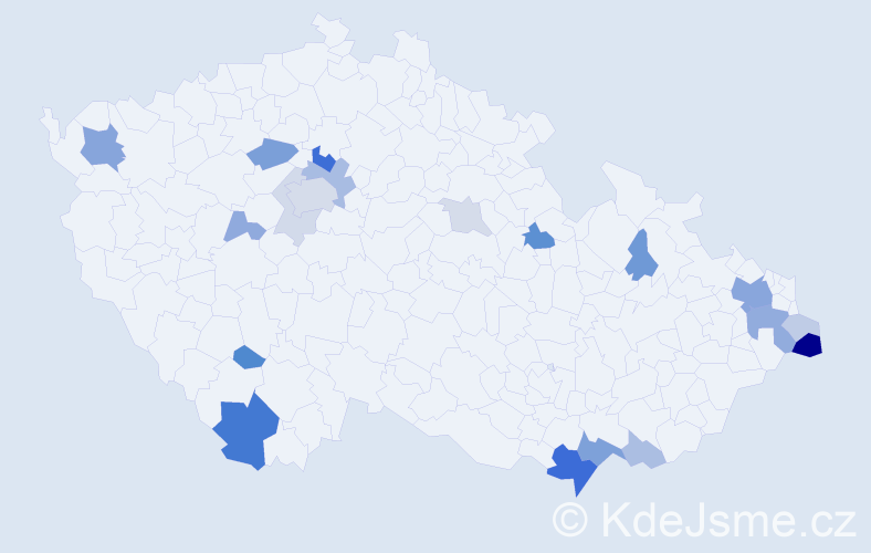 Příjmení: 'Kuklišová', počet výskytů 54 v celé ČR