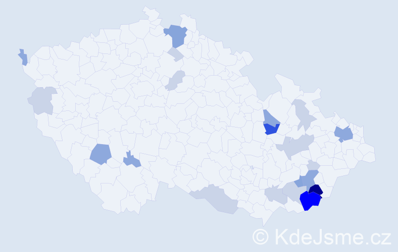 Příjmení: 'Mikulička', počet výskytů 58 v celé ČR