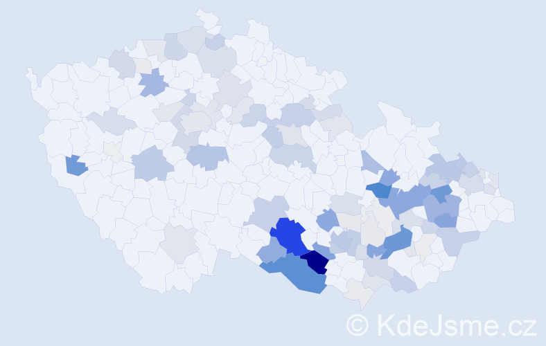 Příjmení: 'Kuchařík', počet výskytů 374 v celé ČR
