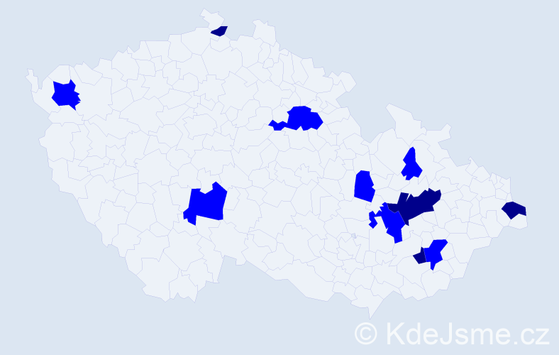 Příjmení: 'Bačiková', počet výskytů 15 v celé ČR