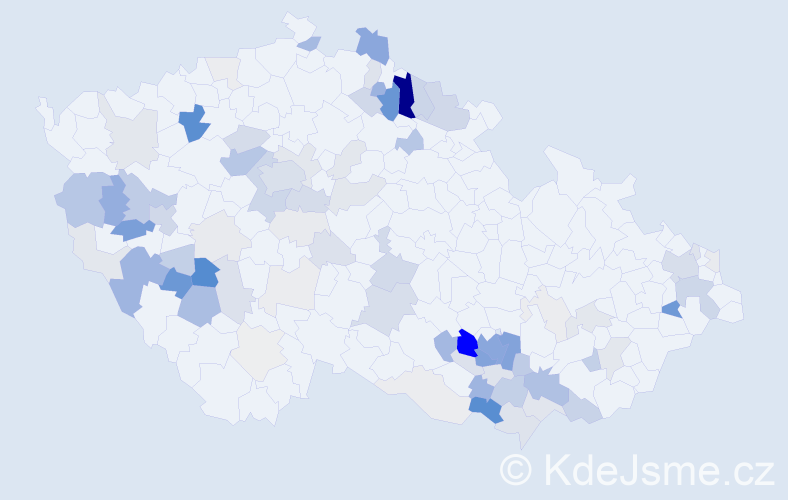 Příjmení: 'Kvarda', počet výskytů 332 v celé ČR