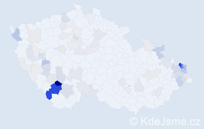 Příjmení: 'Sebera', počet výskytů 294 v celé ČR