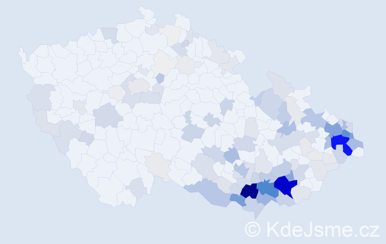Příjmení: 'Hrabec', počet výskytů 630 v celé ČR