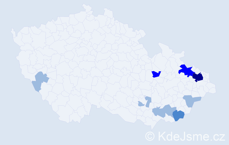 Příjmení: 'Montág', počet výskytů 17 v celé ČR