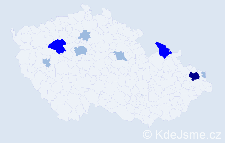 Příjmení: 'Kisel', počet výskytů 15 v celé ČR