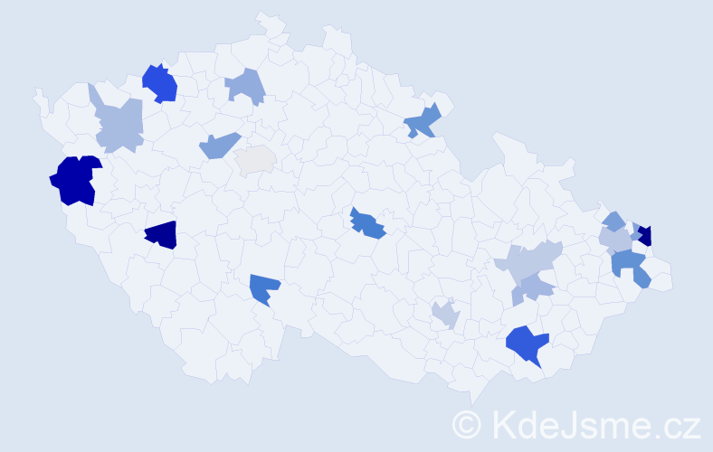 Příjmení: 'Kovaľová', počet výskytů 38 v celé ČR