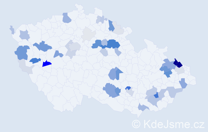 Příjmení: 'Vavřínková', počet výskytů 188 v celé ČR