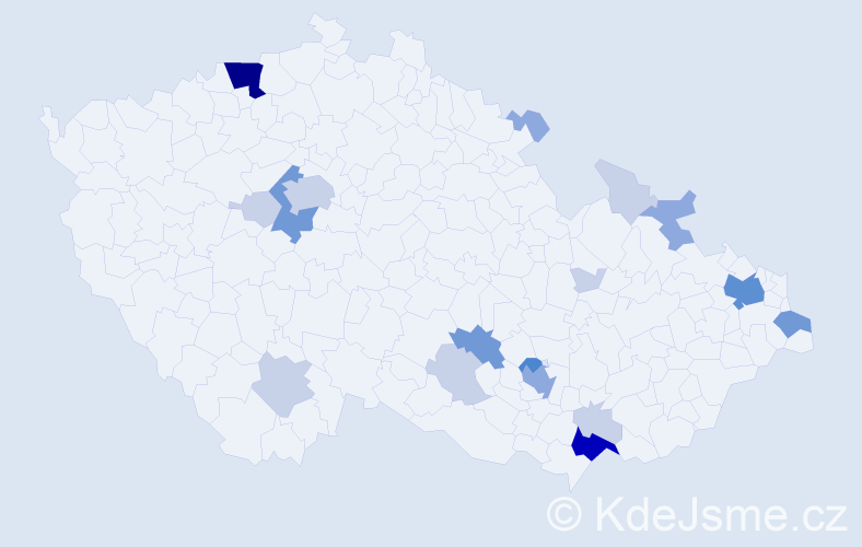 Příjmení: 'Koštoval', počet výskytů 59 v celé ČR