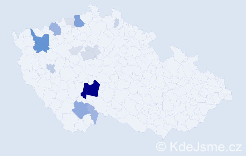 Příjmení: 'Zrzavecký', počet výskytů 55 v celé ČR