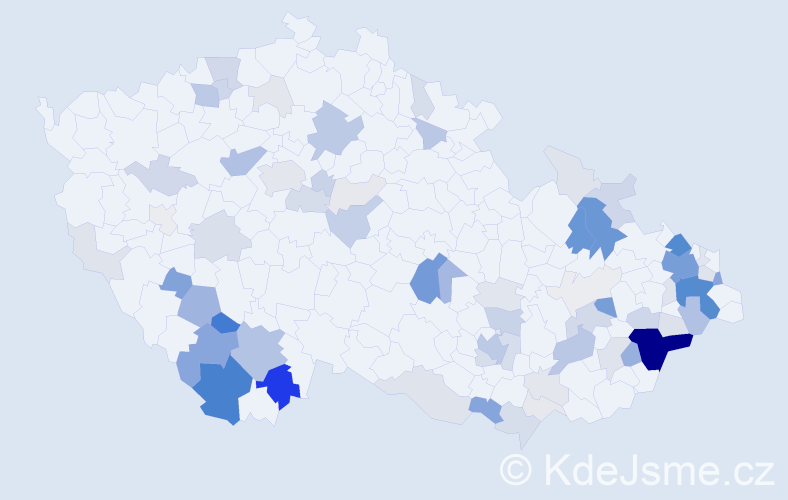 Příjmení: 'Sklář', počet výskytů 306 v celé ČR