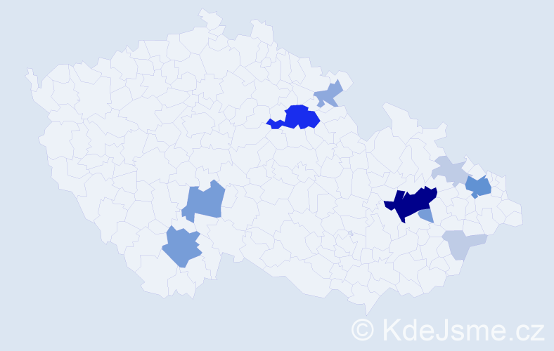 Příjmení: 'Dolének', počet výskytů 34 v celé ČR