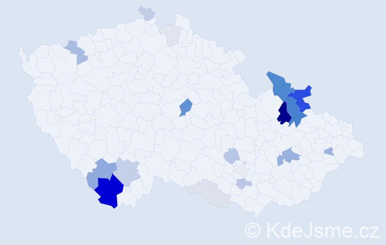 Příjmení: 'Koritarová', počet výskytů 57 v celé ČR