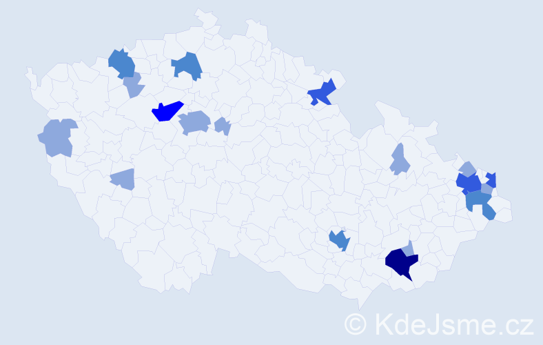 Příjmení: 'Kovaľ', počet výskytů 35 v celé ČR