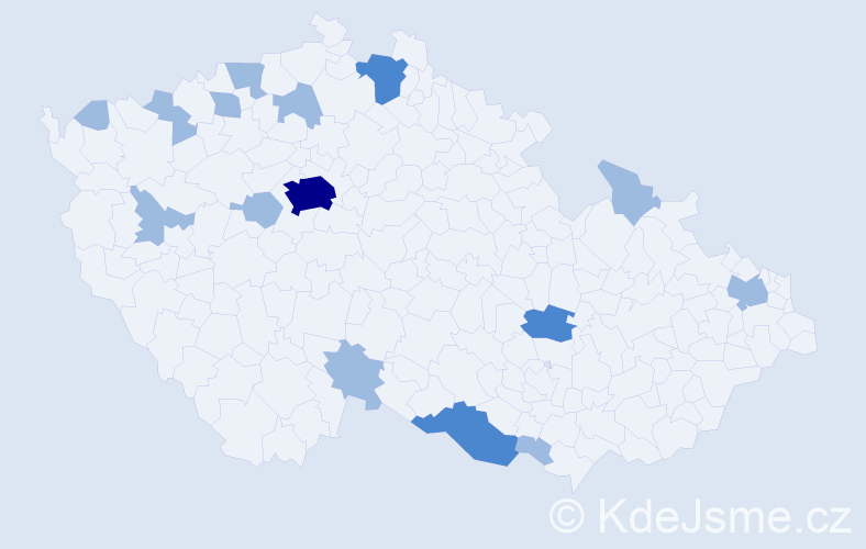 Příjmení: 'Prochazka', počet výskytů 21 v celé ČR