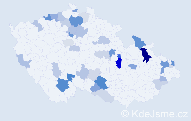 Příjmení: 'Pintér', počet výskytů 97 v celé ČR