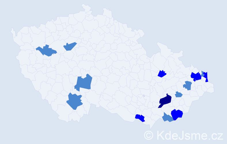 Příjmení: 'Kadlicová', počet výskytů 23 v celé ČR
