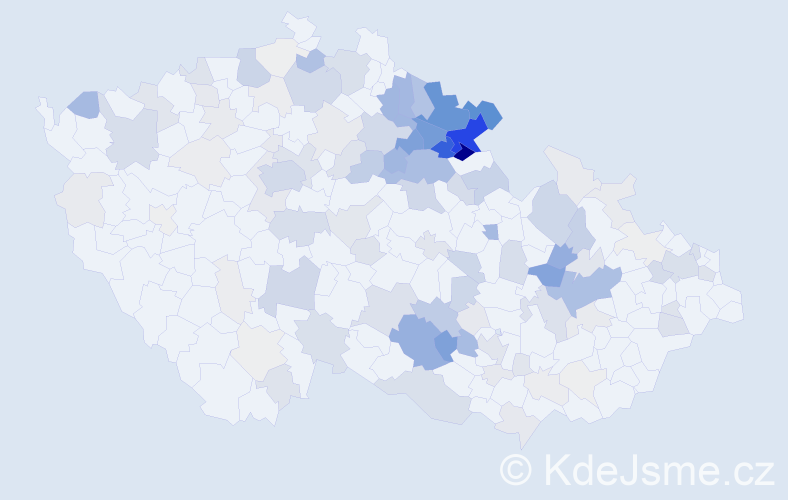 Příjmení: 'Borůvka', počet výskytů 515 v celé ČR