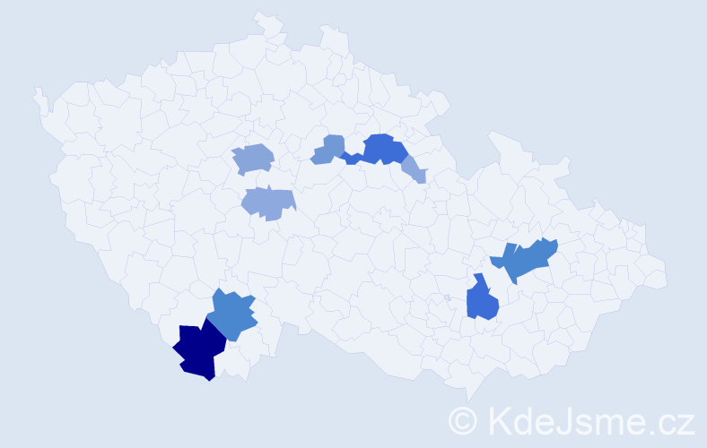 Příjmení: 'Paráček', počet výskytů 34 v celé ČR