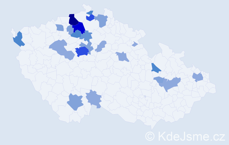 Příjmení: 'Bér', počet výskytů 64 v celé ČR