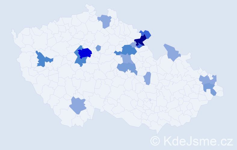 Příjmení: 'Vančáková', počet výskytů 45 v celé ČR