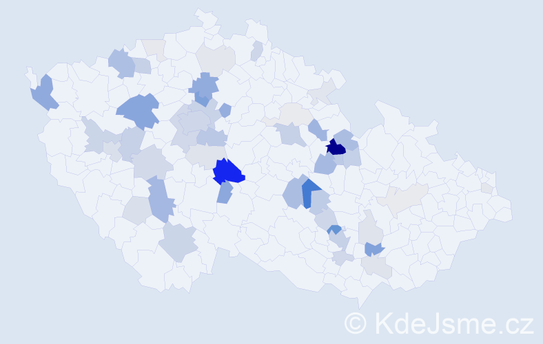 Příjmení: 'Boušek', počet výskytů 152 v celé ČR