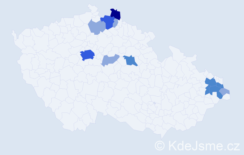 Příjmení: 'Čverčková', počet výskytů 27 v celé ČR