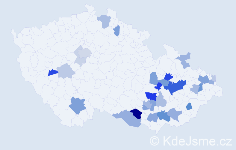 Příjmení: 'Jevický', počet výskytů 69 v celé ČR