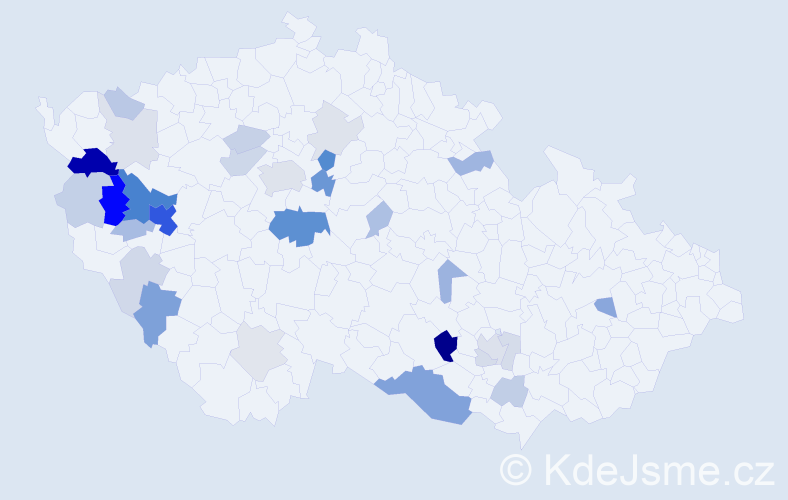 Příjmení: 'Čečil', počet výskytů 92 v celé ČR
