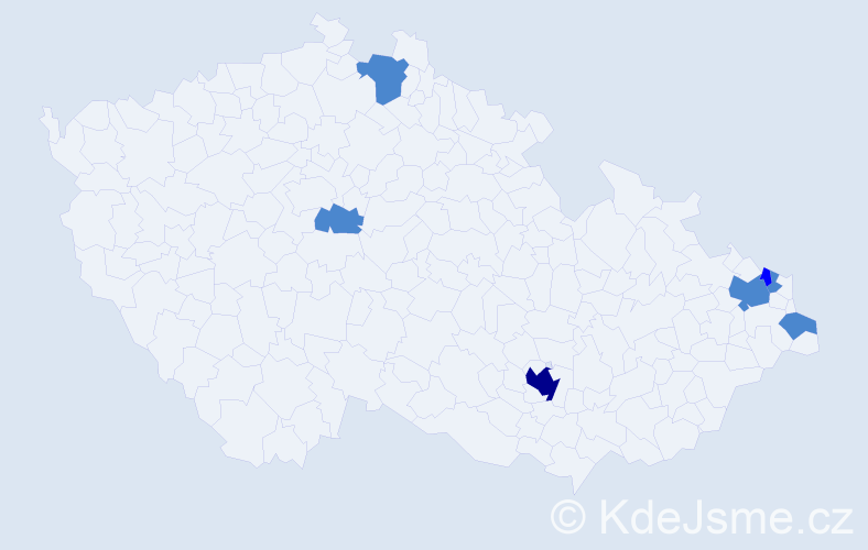 Příjmení: 'Kasprzaková', počet výskytů 10 v celé ČR