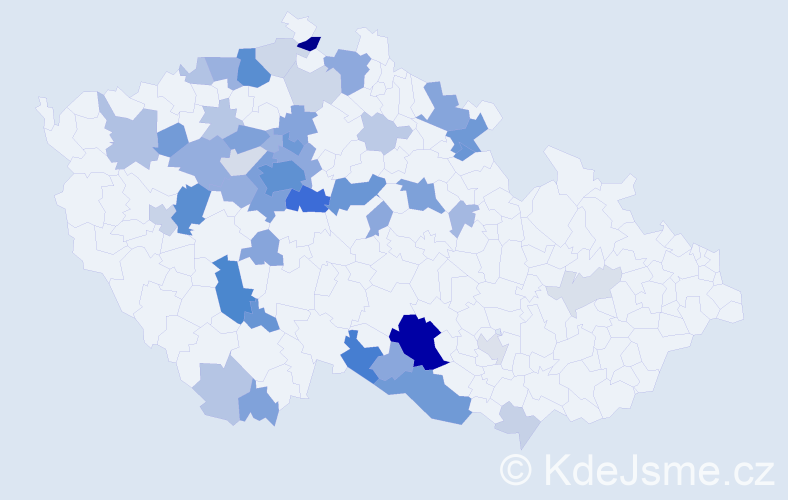 Příjmení: 'Kutinová', počet výskytů 166 v celé ČR