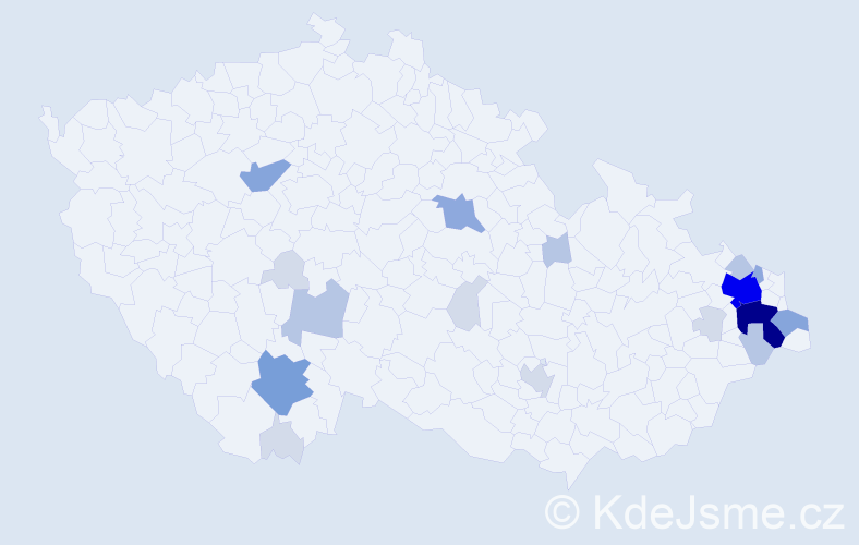 Příjmení: 'Pavlosek', počet výskytů 63 v celé ČR