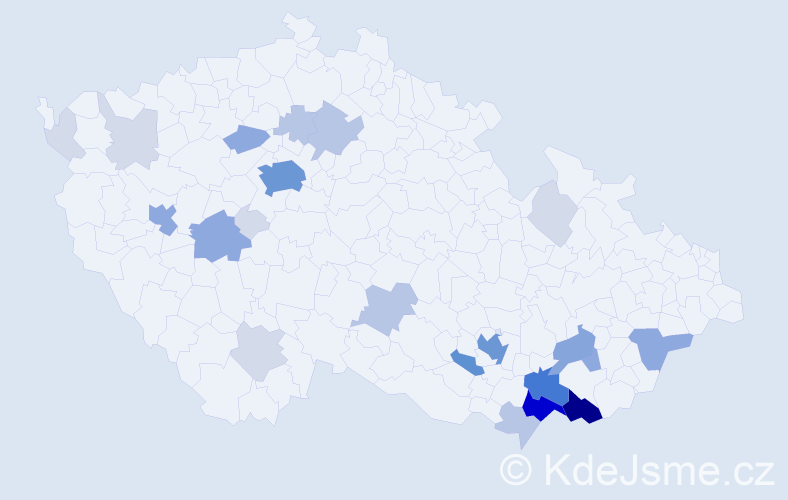 Příjmení: 'Káčerek', počet výskytů 92 v celé ČR