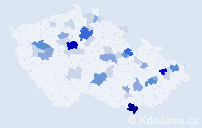 Příjmení: 'Hűbner', počet výskytů 123 v celé ČR
