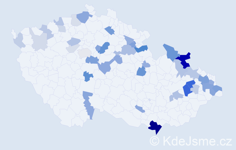 Příjmení: 'Backová', počet výskytů 96 v celé ČR