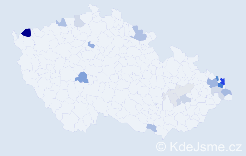 Příjmení: 'Jaworek', počet výskytů 74 v celé ČR