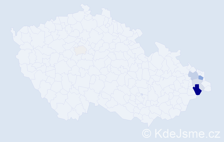 Příjmení: 'Bernady', počet výskytů 15 v celé ČR