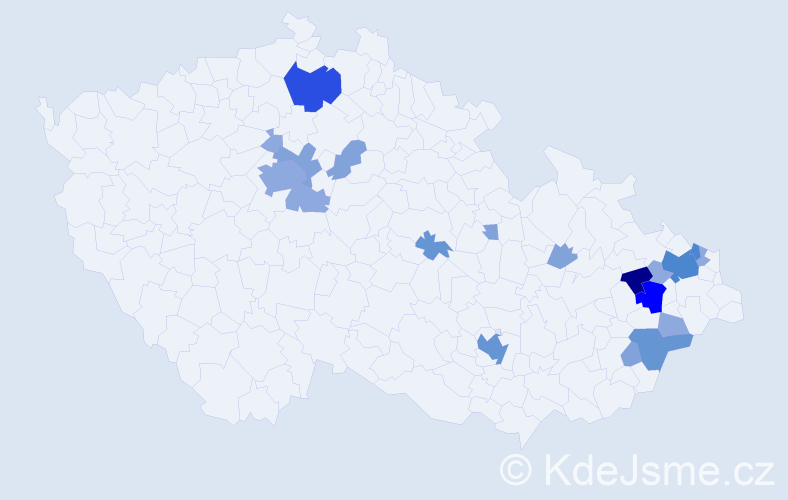 Příjmení: 'Mládenková', počet výskytů 52 v celé ČR