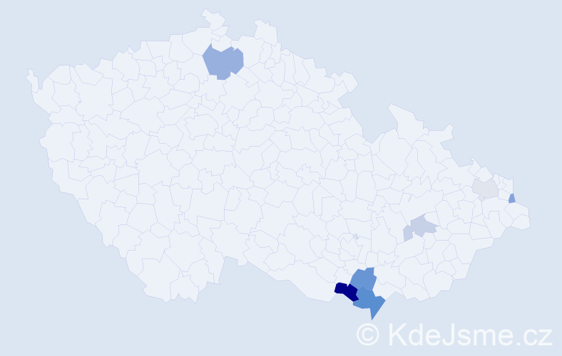 Příjmení: 'Nálezný', počet výskytů 14 v celé ČR