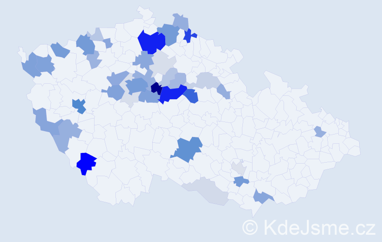 Příjmení: 'Židlická', počet výskytů 158 v celé ČR